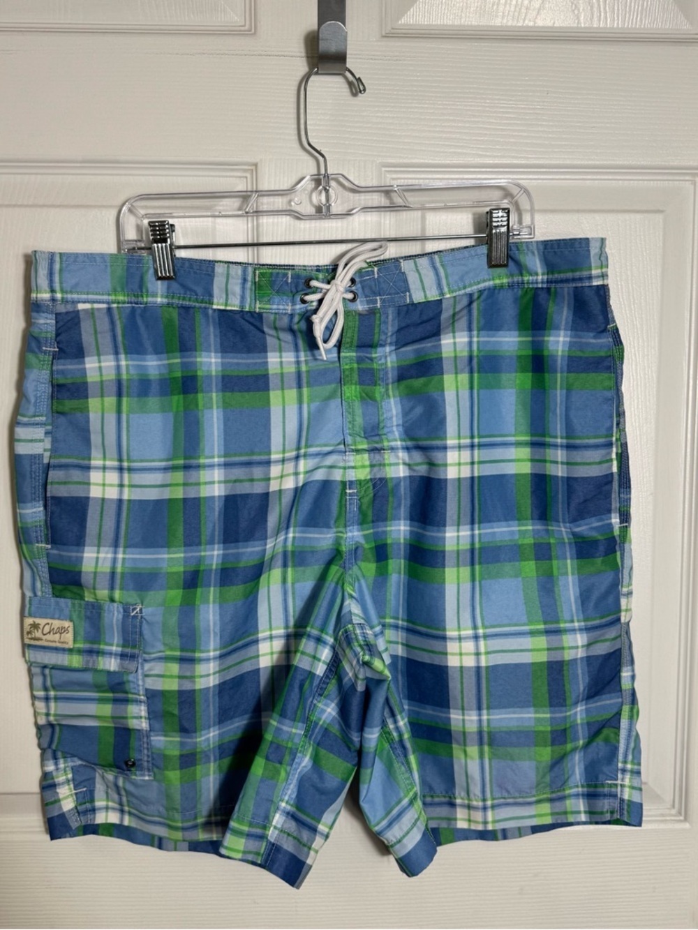 Chaps Ralph Lauren Plaid Swim Trunks XL Blue Green Lined - Picture 2 of 9